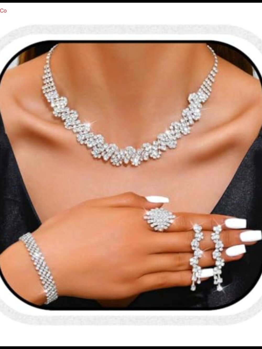 Rhinestone Crystal Bridal Jewelry Set Necklace Earrings Bracelet Ring
